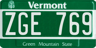 VT license plate ZGE769