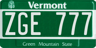 VT license plate ZGE777