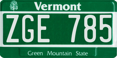 VT license plate ZGE785