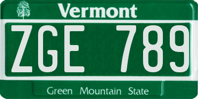 VT license plate ZGE789