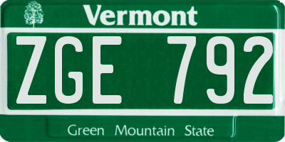 VT license plate ZGE792