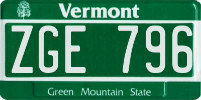 VT license plate ZGE796