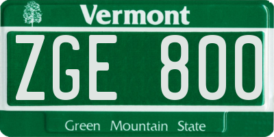 VT license plate ZGE800
