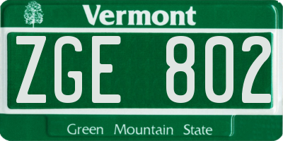 VT license plate ZGE802