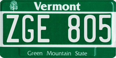 VT license plate ZGE805
