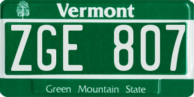 VT license plate ZGE807