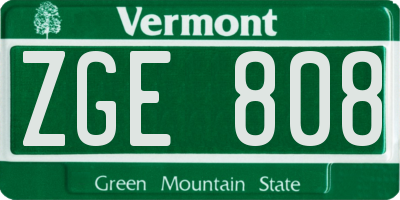 VT license plate ZGE808
