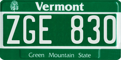 VT license plate ZGE830
