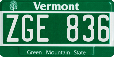 VT license plate ZGE836