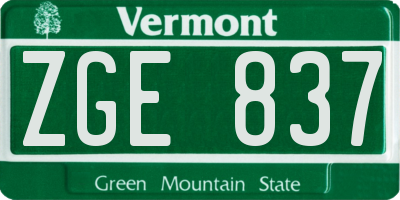 VT license plate ZGE837