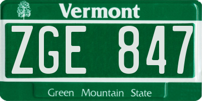VT license plate ZGE847