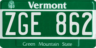 VT license plate ZGE862