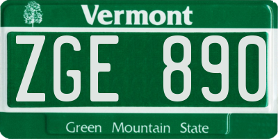 VT license plate ZGE890
