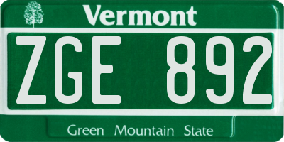 VT license plate ZGE892