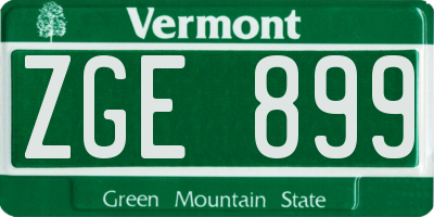 VT license plate ZGE899