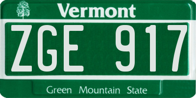 VT license plate ZGE917