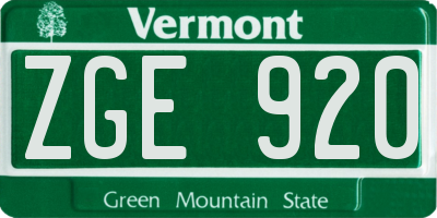 VT license plate ZGE920