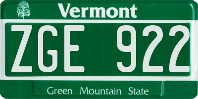 VT license plate ZGE922