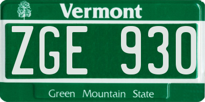 VT license plate ZGE930