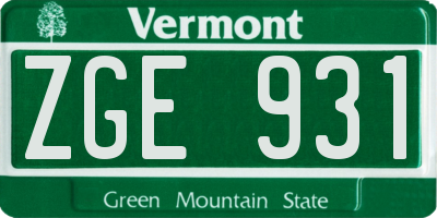 VT license plate ZGE931