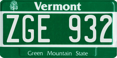 VT license plate ZGE932