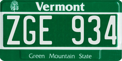 VT license plate ZGE934