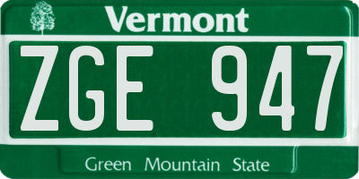 VT license plate ZGE947