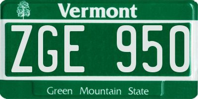 VT license plate ZGE950