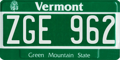 VT license plate ZGE962