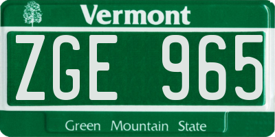 VT license plate ZGE965