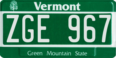 VT license plate ZGE967