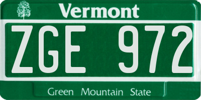 VT license plate ZGE972