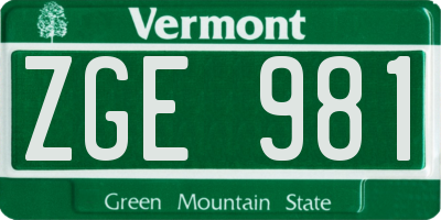 VT license plate ZGE981