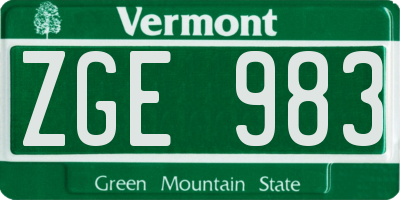 VT license plate ZGE983