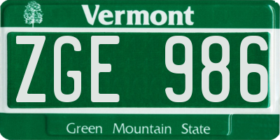 VT license plate ZGE986