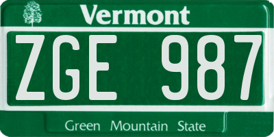 VT license plate ZGE987