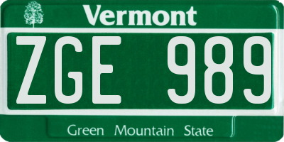VT license plate ZGE989