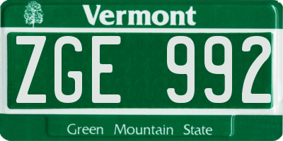 VT license plate ZGE992