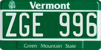 VT license plate ZGE996