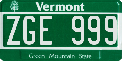 VT license plate ZGE999