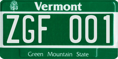 VT license plate ZGF001