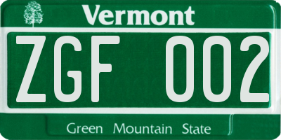 VT license plate ZGF002