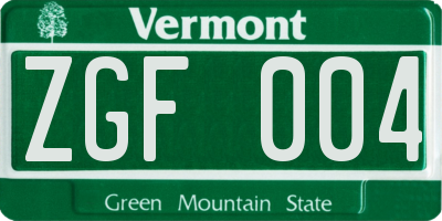VT license plate ZGF004