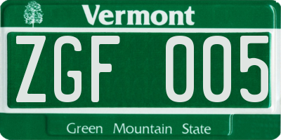 VT license plate ZGF005