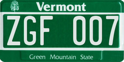 VT license plate ZGF007