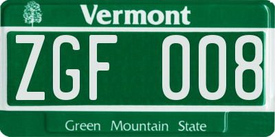 VT license plate ZGF008