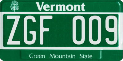 VT license plate ZGF009