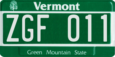 VT license plate ZGF011