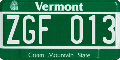 VT license plate ZGF013