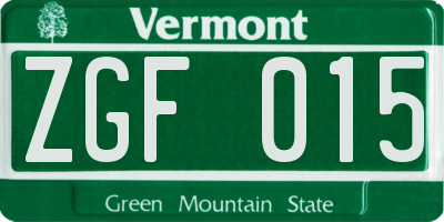 VT license plate ZGF015